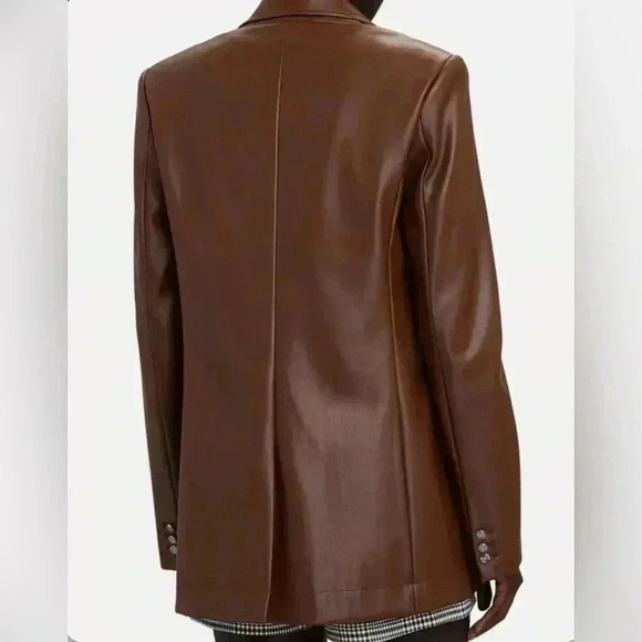Staud Madden Womens Faux Vegan Leather Oversized Brown Blazer Jacket L Long $495 - Picture 3 of 15